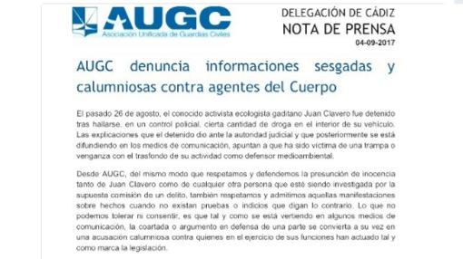 La AUGC denuncia «calumnias» contra la Guardia Civil por el caso de Clavero