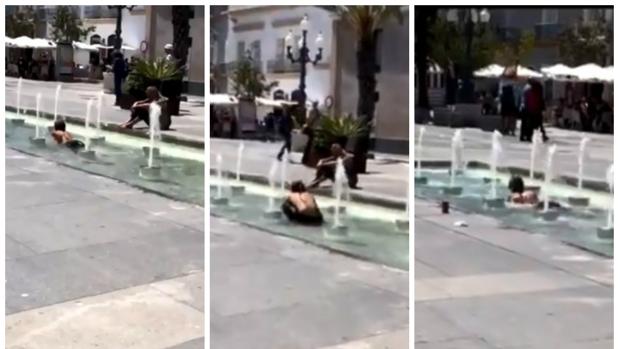 VÍDEO: La fuente de la plaza del Ayuntamiento de Cádiz se convierte en piscina