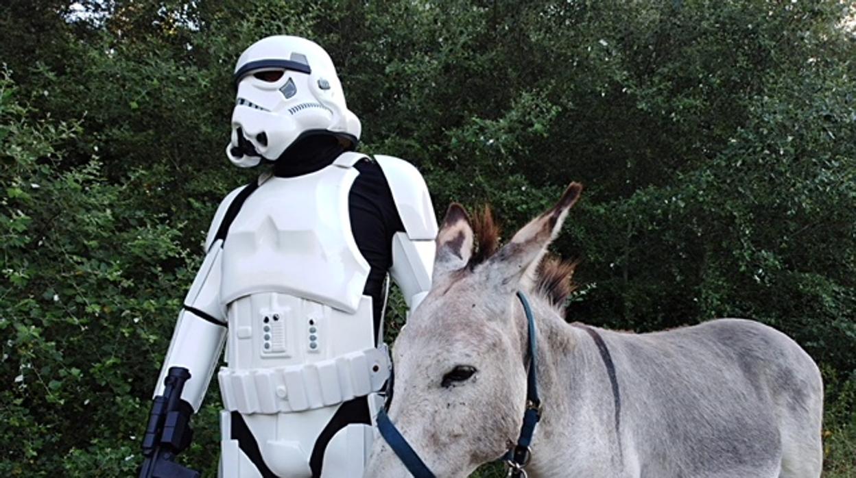 Un soldado del ejército imperial de Star Wars, junto a su burrito.