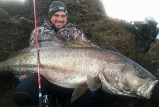 Pedro José Domínguez muestra orgulloso su ejemplar de Corvina, de 43 kilos