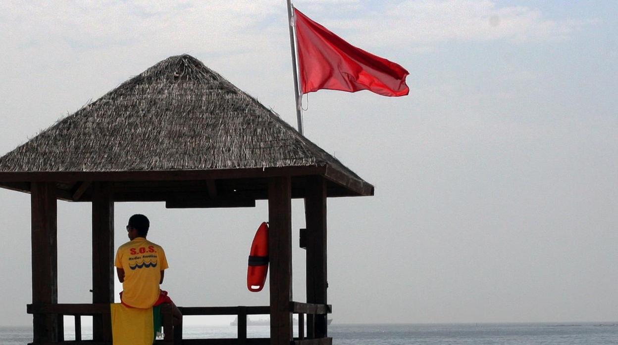 Bandera roja en El Rinconcillo por la llegada de medusas a las playas