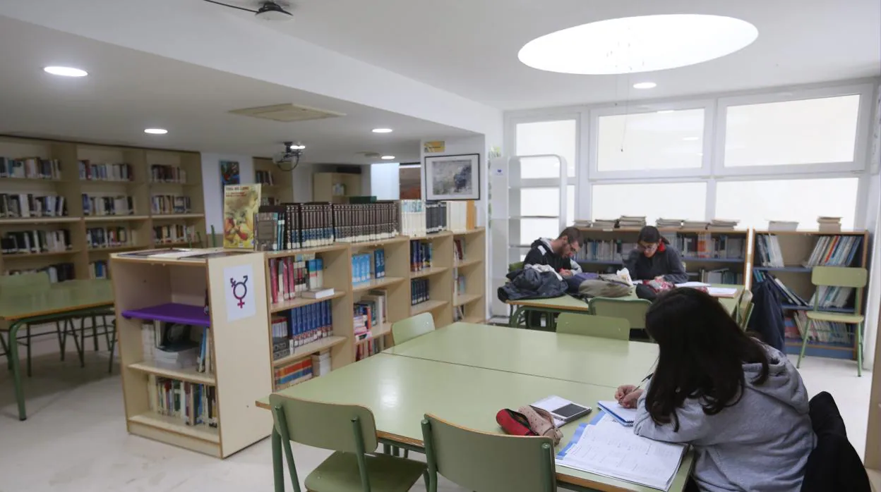 Varios alumnos estudian en la biblioteca del IES Drago de Cádiz