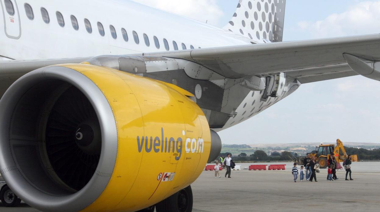 Uno de los aviones de Vueling , en la pista del aeropuerto de Jerez