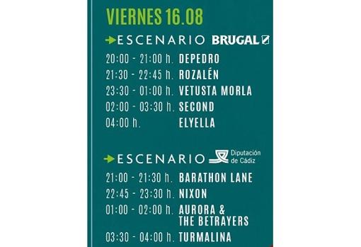 Horarios de este viernes, 16 de agosto, NoSinMúsica.