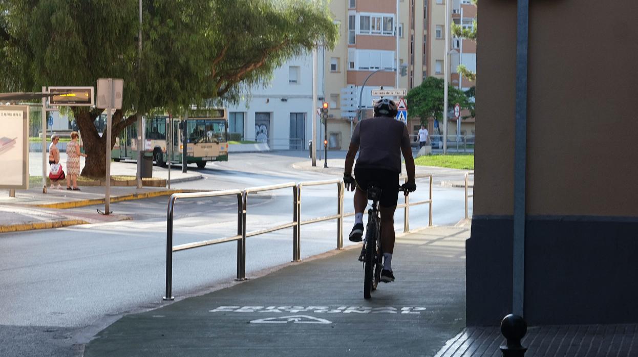 Un ciclista en el carril bici de Granja de San Ildefonso