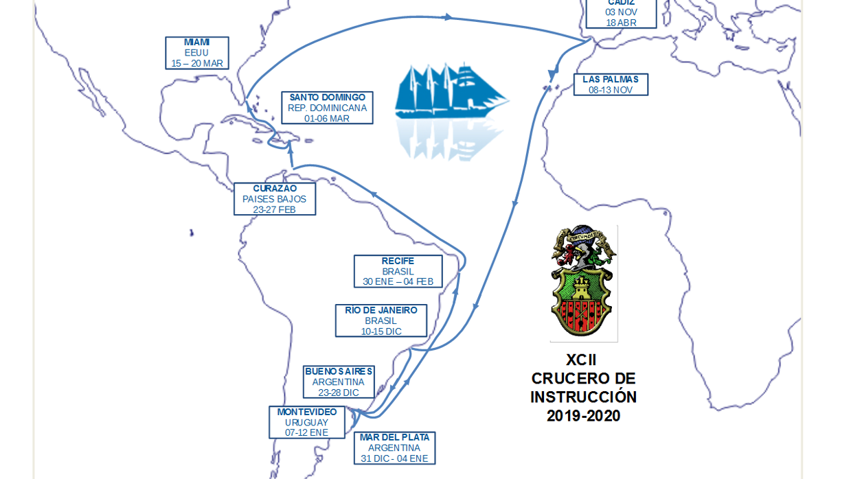 Mapa del XCII crucero de instrucción del Juan Sebastián de Elcano.