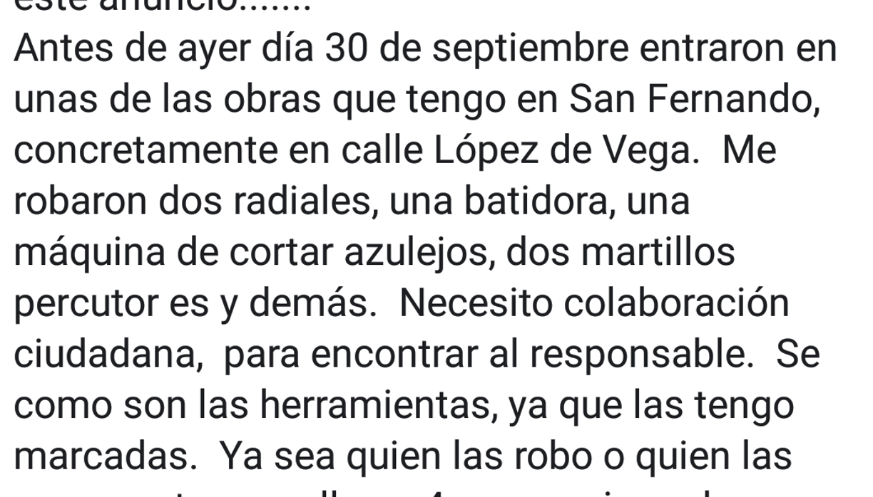 Publicación que circula por redes sociales pidiendo colaboración.