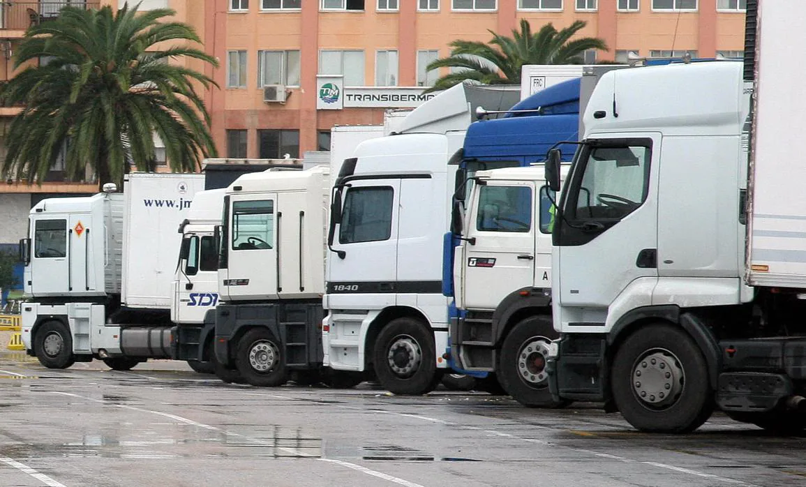 Varios camiones, aparcados en el Puerto de Algeciras.