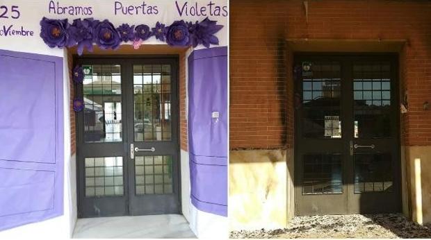 Queman la entrada de un instituto de La Rinconada decorada con un mural contra la violencia de género