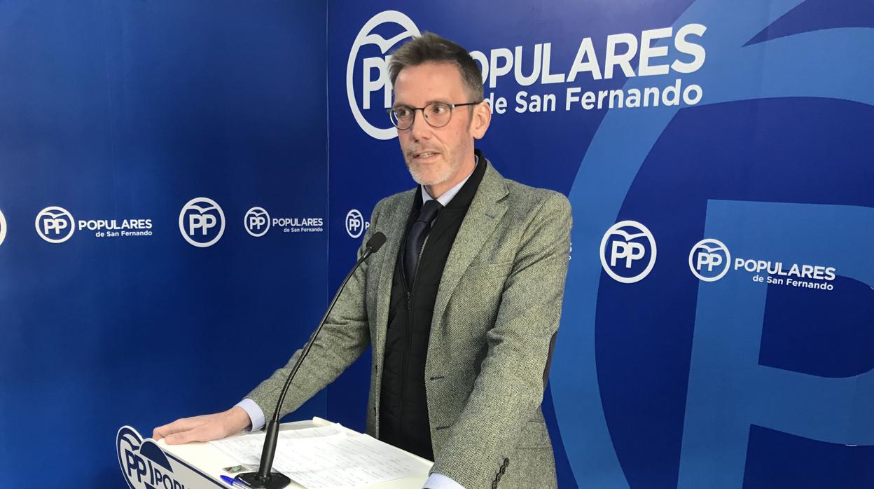 Daniel Nieto, en una rueda de prensa en la sede del PP en 2018.