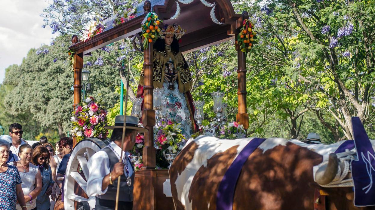 La Virgen del Rosario es trasladada en romería al final de mayo desde la parroquia de San José hasta la ermita que lleva su nombre en el parque Rocío de la Cámara