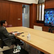 Moreno Bonilla durante la videoconferencia de los presidentes autonómicos con Sánchez.