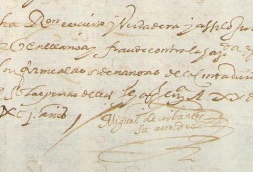 Documento en el que aparece la firma de Miguel de Cervantes a su paso por Marchena