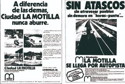 Dos anuncios publicados en ABC de Sevilla en 1974 sobre la urbanización de La Motilla