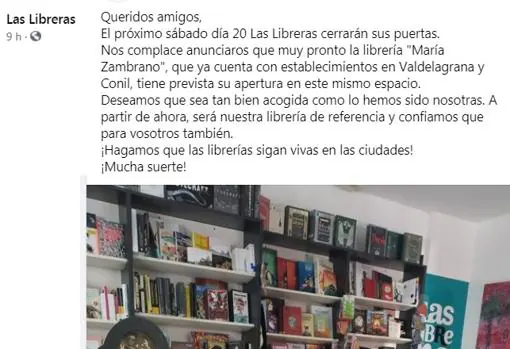 La librería &#039;María Zambrano&#039; abrirá en el local de &#039;Las Libreras&#039; en La Laguna