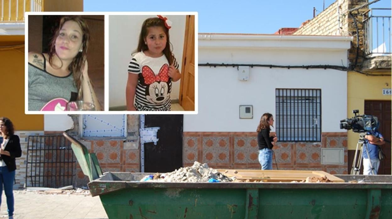 Sandra y su hija Lucía en la parte superior y al fondo la casa donde fueron ejecutadas