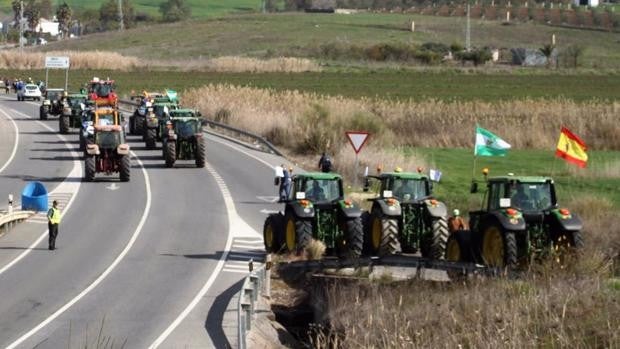 Tractorada en Jerez de los agricultores contra el decreto de convergencia de la PAC