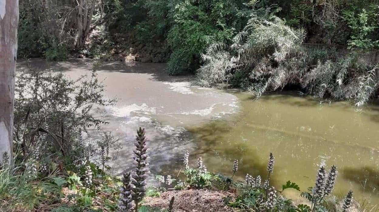 Contraste de colores en el río Guadaira tras un vertido de aguas fecales