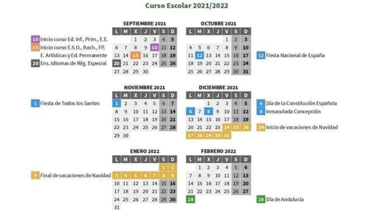 Calendario escolar para el curso 2021/2022 en Cádiz