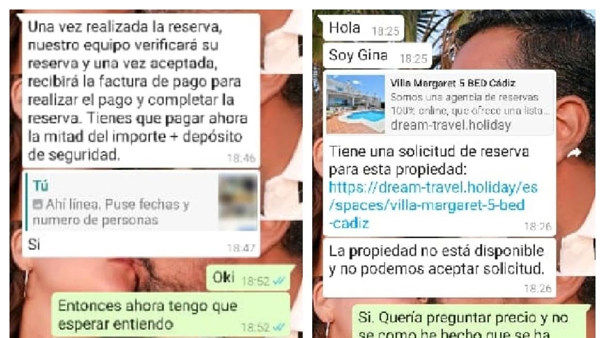 Mensajes de whatsapp que la afectada intercambio cuando quiso hacer la reserva.