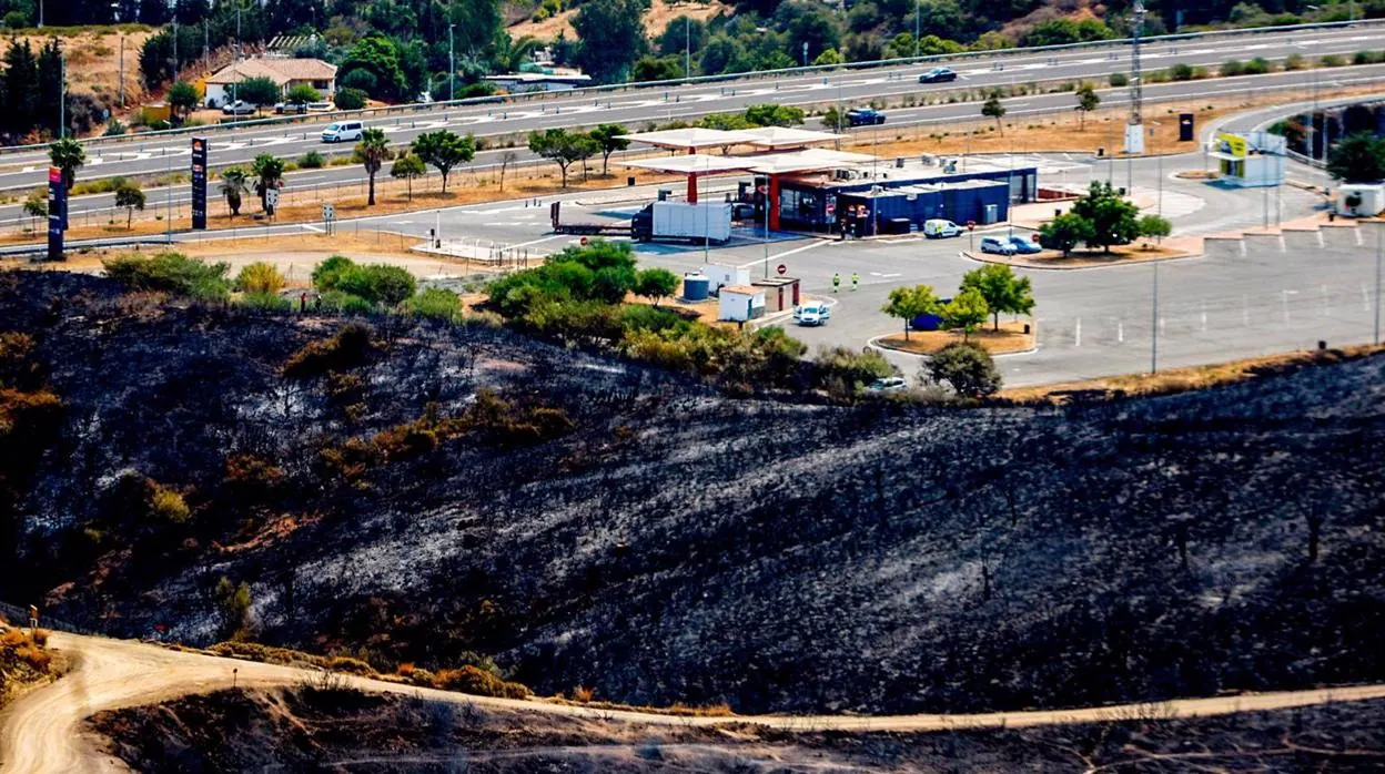 Paraje calcinados por el incendio en Sierra Bermeja a 10 de septiembre 2021 en Estepona.