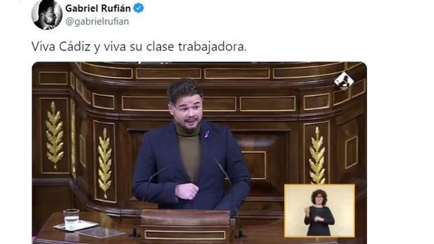 Gabriel Rufián: «Viva Cádiz y su clase trabajadora»
