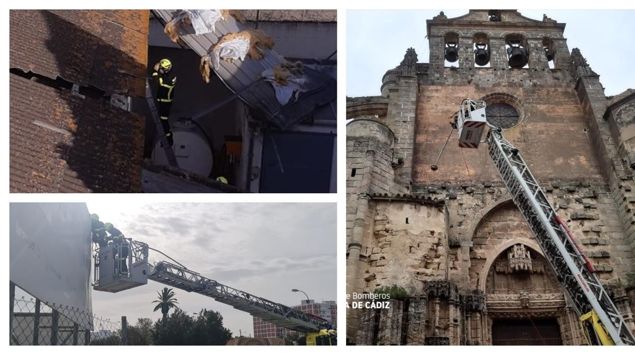 Caída de pararrayos de la iglesia, vallas descolgadas, chapas a punto de caer... lo que provocó el fuerte levante