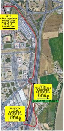 Cortes de tráfico totales en la A-49 los días 24 y 25 de abril por las obras en la Pañoleta