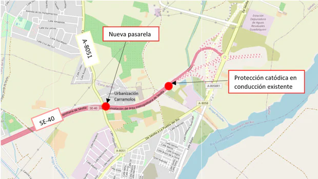 El Gobierno licita una pasarela peatonal para salvar la SE-40 en el tramo entre Coria del Río y Almensilla