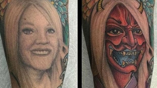 Un divorciado convierte el enorme tatuaje de su ex en una imagen del demonio