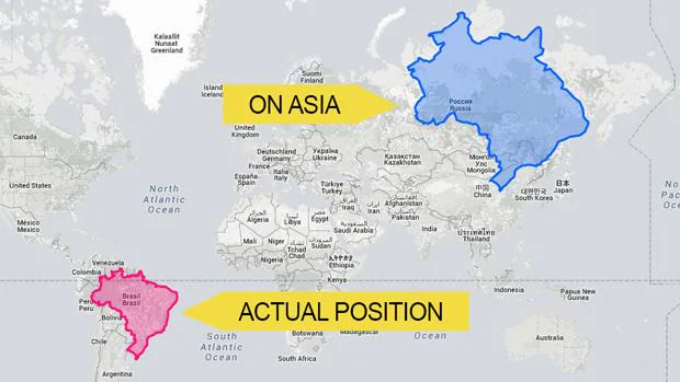 Este mapa muestra cómo quedaría Brasil en Asia