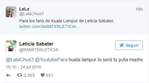 El «epic fail» de Leticia Sabater que lo «peta» en Twitter: «Kuala Lumpur lo será tu puta madre»