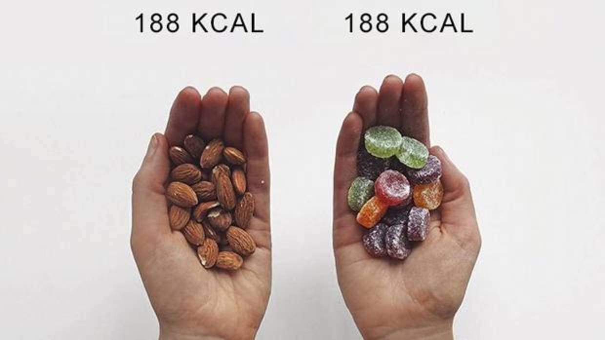 Lucy Mountain comparte imágenes en Instagram en las que muestra alimentos muy diferentes que aportan la misma cantidad de calorías