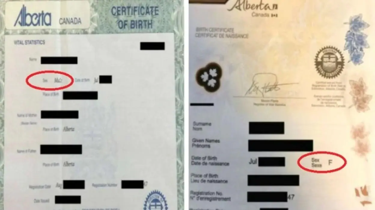 Certificado de nacimiento donde aparece el género cambiado