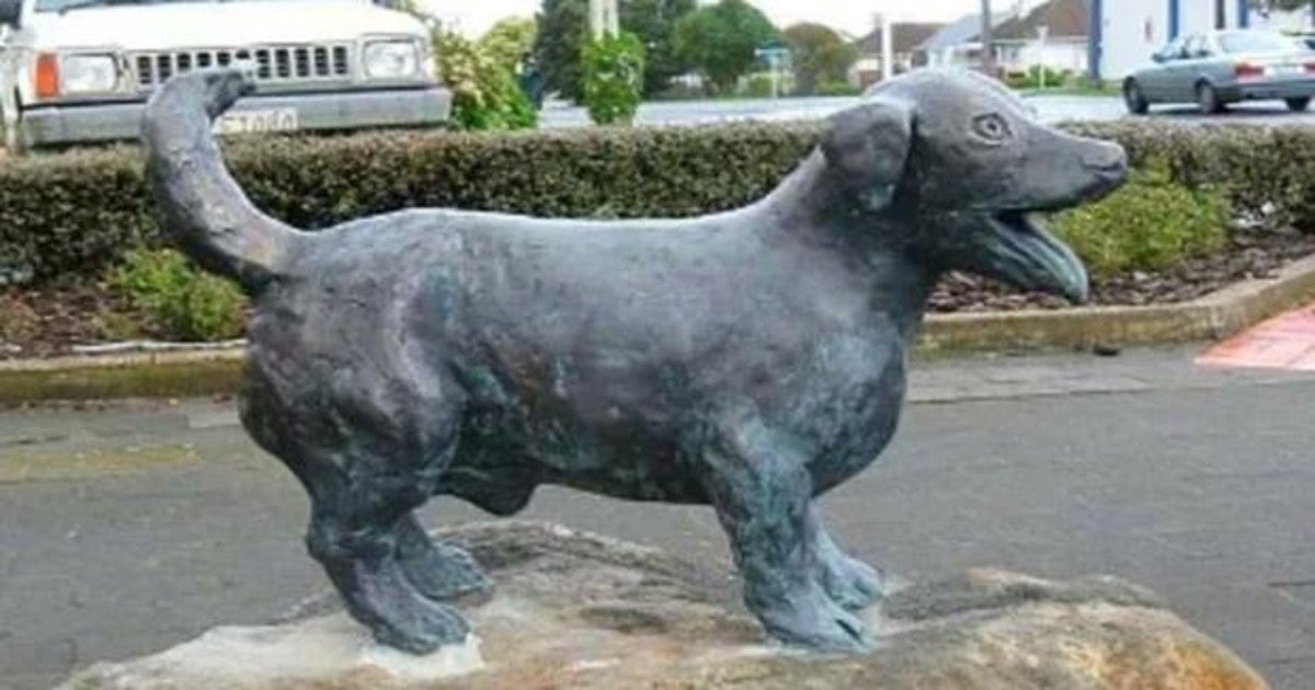 La estatua en honor del perro George en Manaia (Nueva Zelanda)