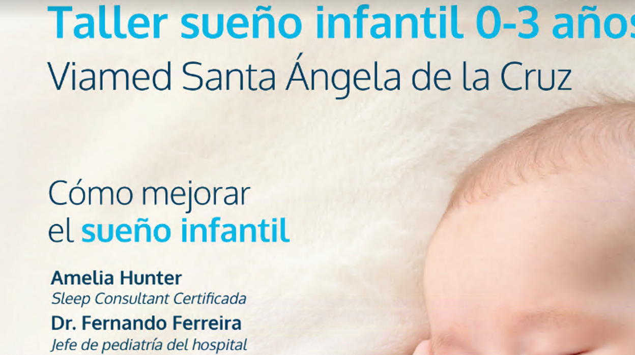 Cartel de la charla sobre sueño infantil de Viamed