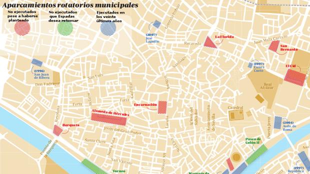 El Ayuntamiento de Sevilla cumple diez años sin construir un solo parking rotatorio