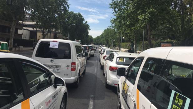 La asociación Elit Taxi Sevilla ha convocado la manifestación contra los coches de alquiler con conductor