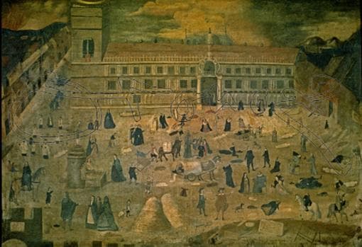 Cuadro anónimo del lazareto instaslado en el Hospital de la Sangre en la peste de 1649