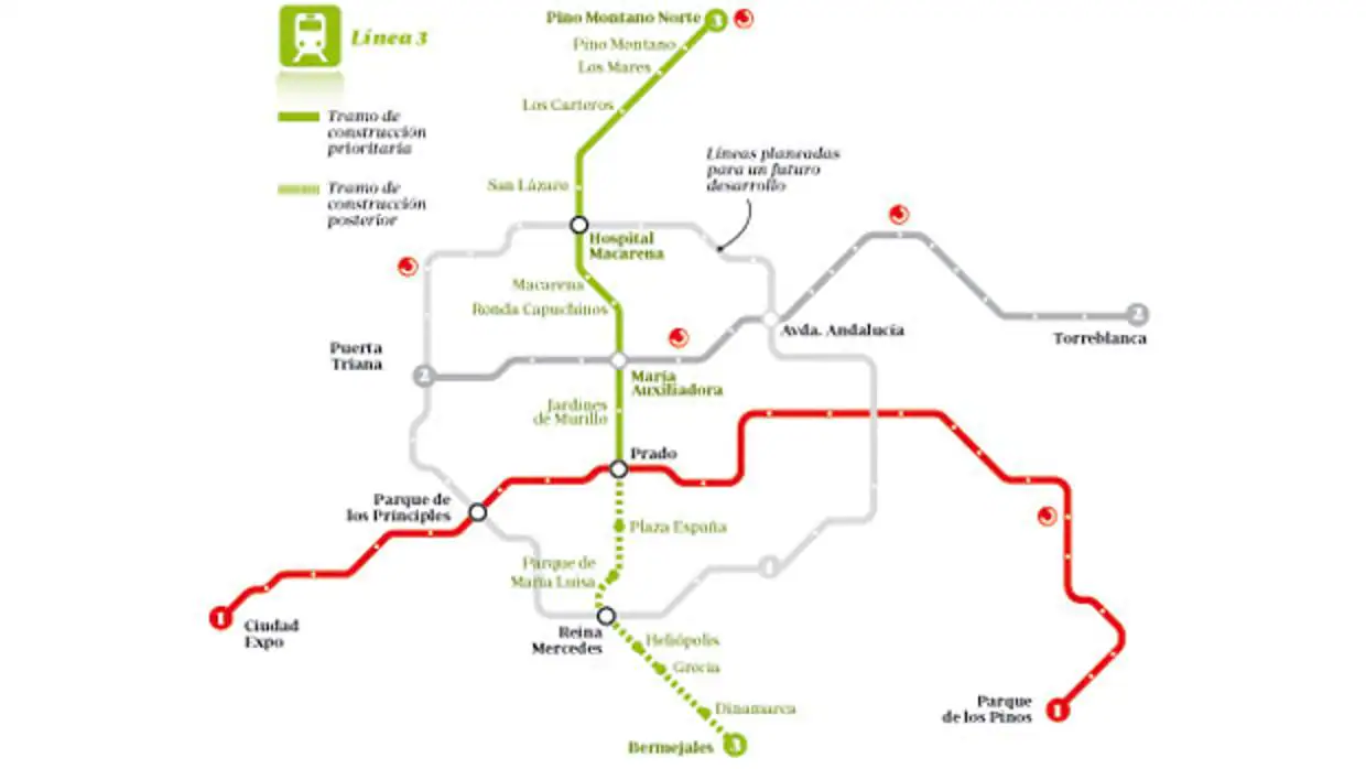 Mapa de las líneas del Metro de Sevilla