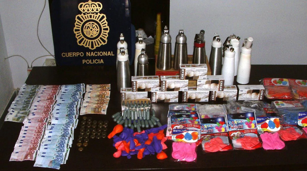 Globos y material incautados en España por la Policía Nacional