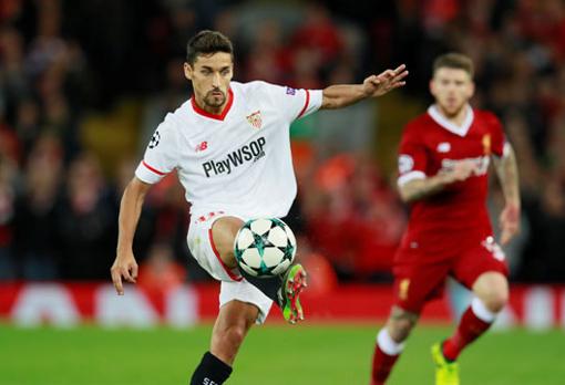 Jesús Navas, en el Liverpool-Sevilla