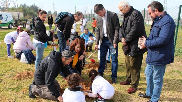 El Ayuntamiento realiza una plantación de 200 arbustos en el Parque Guadaíra