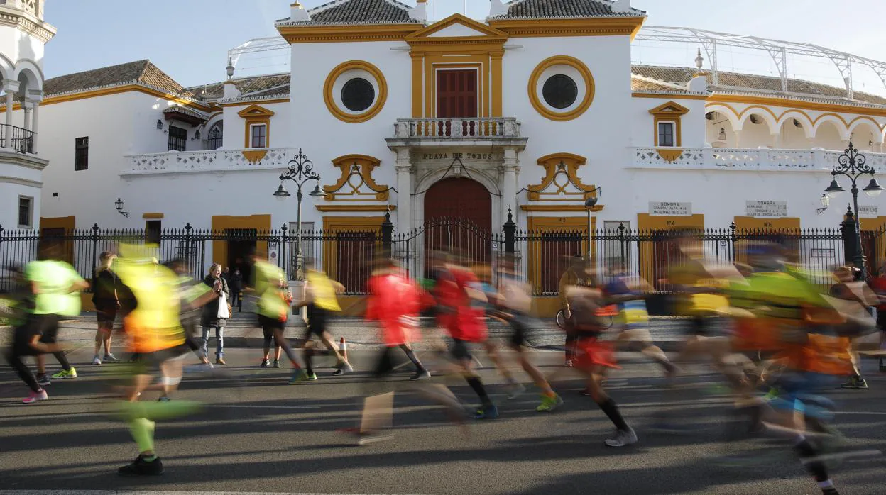 Los corredores del Zurich Maratón de Sevilla, a su paso por la Puerta del Príncipe