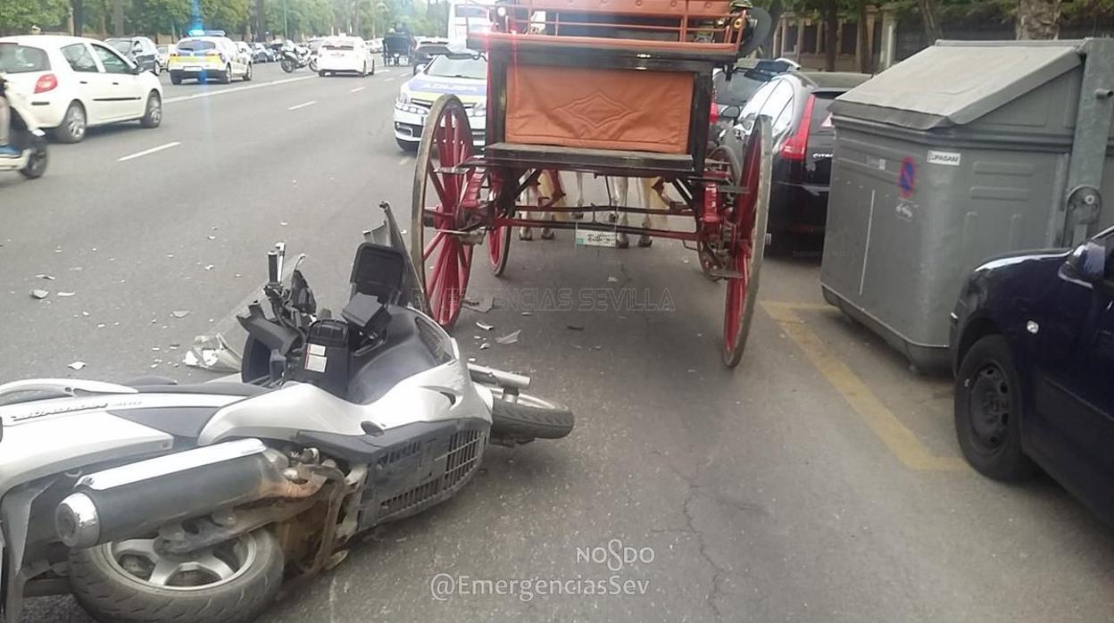 El choque de la moto contra el coche de caballos ha tenido lugar en la avenida de La Palmera