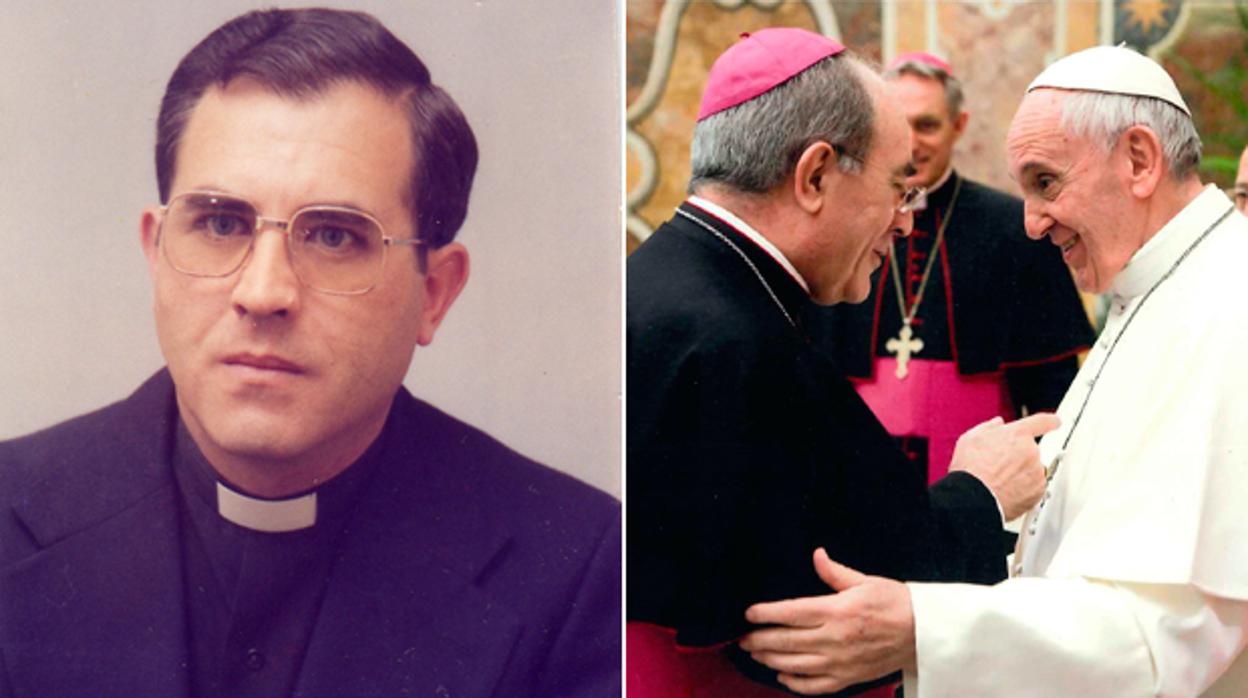 Monseñor Asenjo cuando era un joven sacerdote y, recientemente, con el Papa Francisco