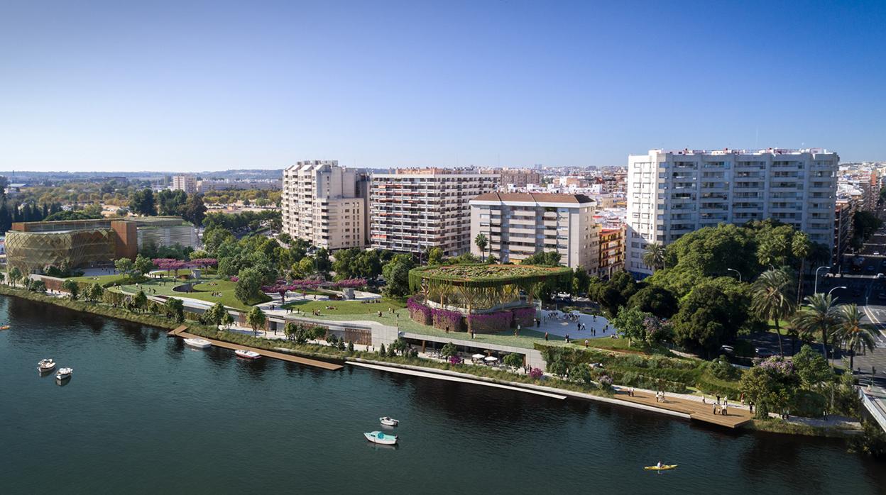 El proyecto del Jardín de las Cigarreras es una gran terraza al río, con equipamientos públicos y un parking