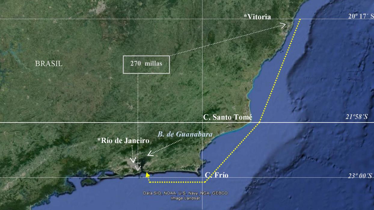 Ruta de los navíos por el litoral brasileño