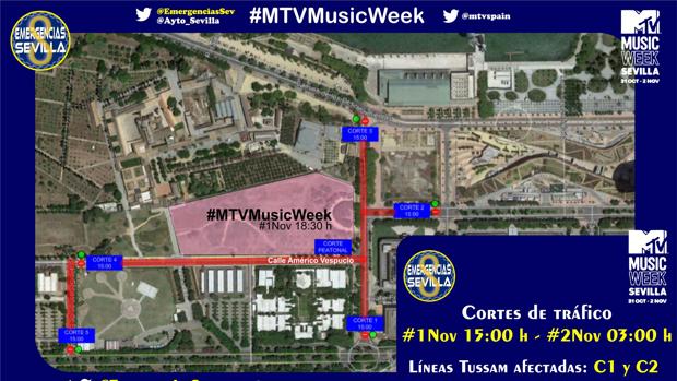 Consulta los cortes de tráfico de la Cartuja con motivo de la «MTV Music Week»