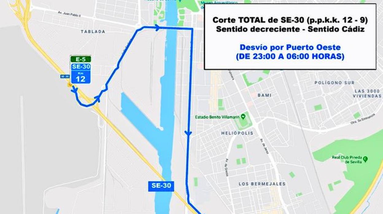 Corte total de la SE-30 en el Puente del Centenario sentido hacia Cádiz